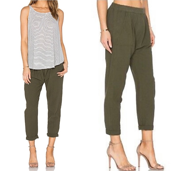 THE GREAT Olive Green Cotton Low Waist Drop Crotch Pull On Slouchy Harem Pant XS - Picture 1 of 5